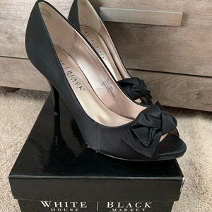 Black Satin White House Black Market Peep Toe Pump